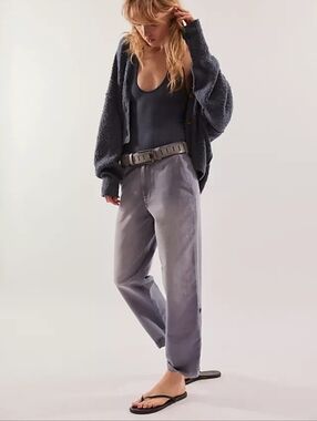 Free People Cleo Washed Chino Pants Blue Mirage Slim Straight Fit Convertible